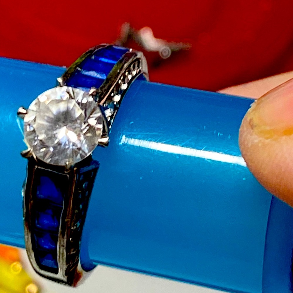 Faux diamond and blue sapphire ring. Beautiful.925 silver.